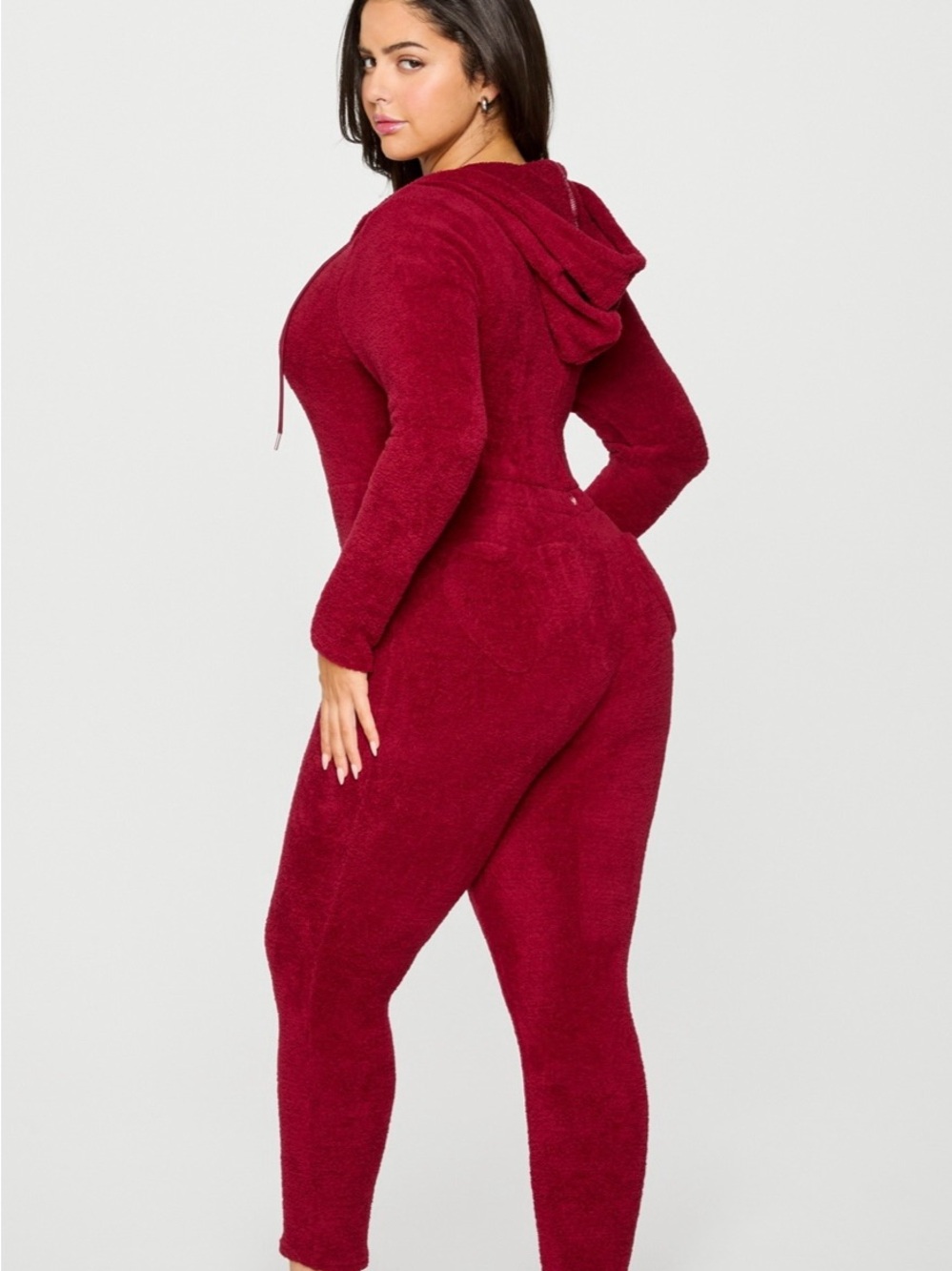Yitty Cozy Red Fleece Jumpsuit with heart pockets